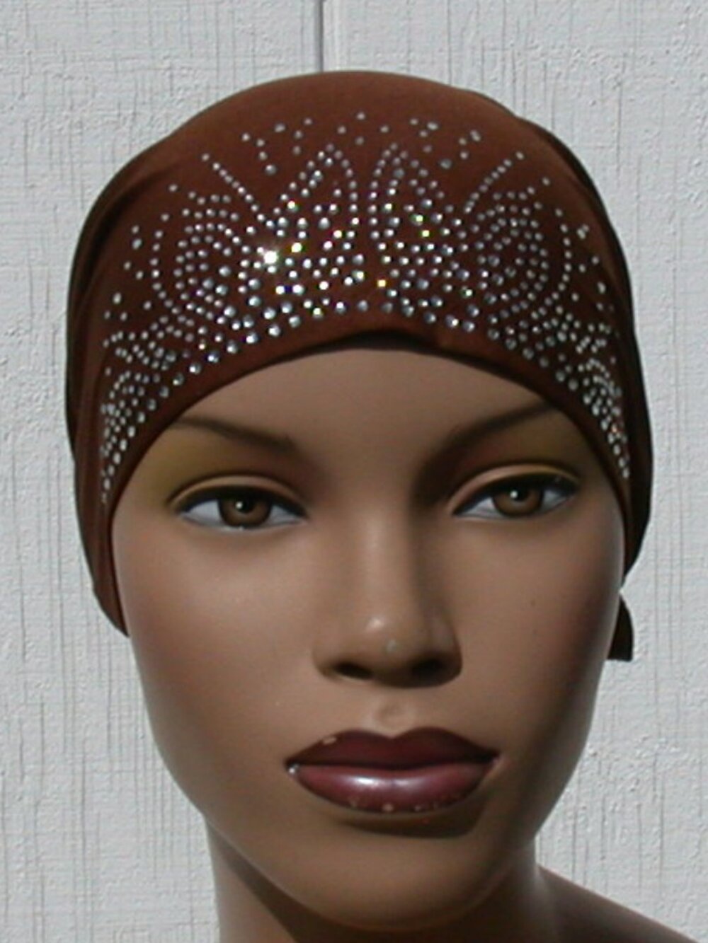 Chocolate Rhinestone Stretch Turban Slip On Sexy Chemo Cap Arab Hijab Undercap